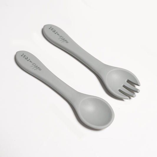  First Bites Baby Food - Nibble & Rest Spoon & Fork Set Grey